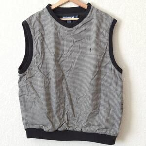Vintage 90s Polo Golf Ralph Lauren Houndstooth Black White Vest Jacket Large EUC